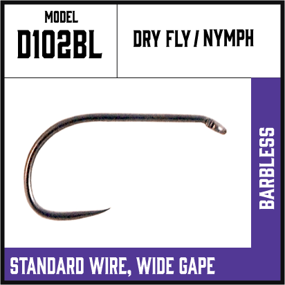 D102BL - Dry Fly, Wide Gape, Barbless Hook