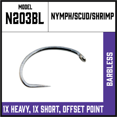 N203BL - Shrimp, Caddis, Scud, Barbless Hook